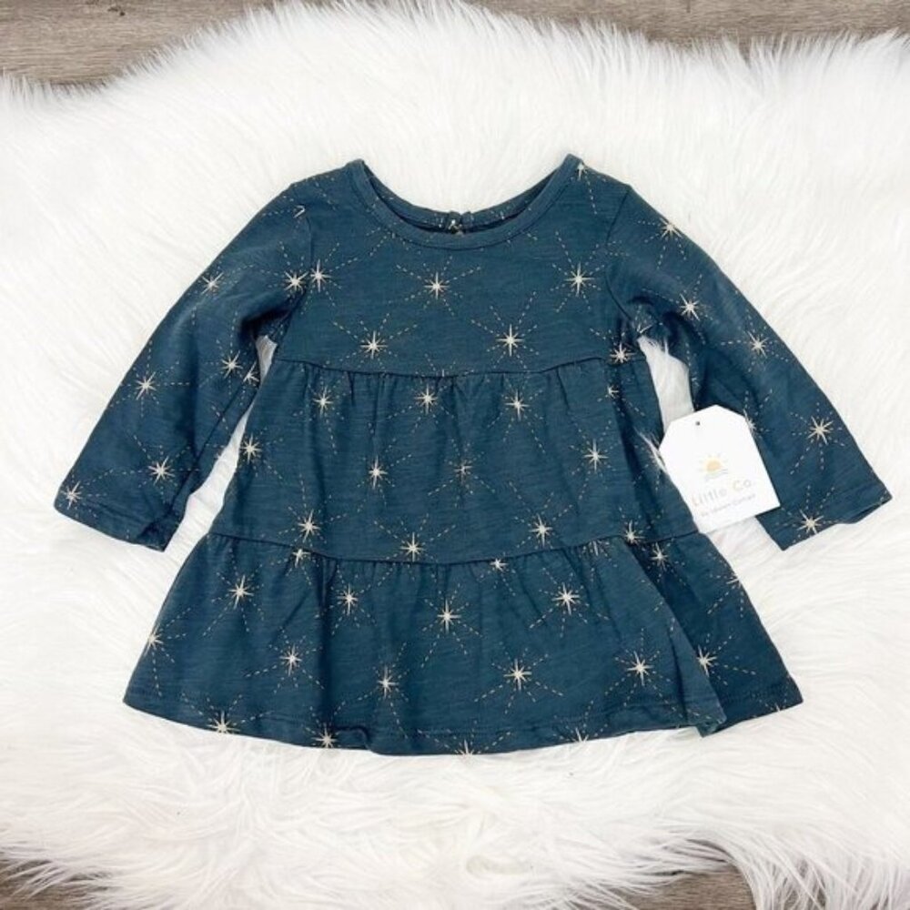 Little Co Baby 6 Months Long Sleeve Star Print Tiered Dress Organic Cotton